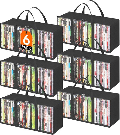 Lifewit DVD Storage Bags - Clear PVC Organizer with Handles & Zipper | Holds 240 DVDs (6 Pack)