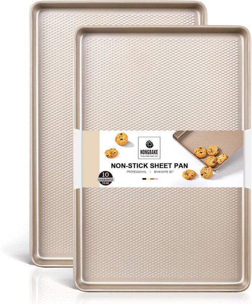 HONGBAKE Non-Stick Half Sheet Baking Pans - 57% Thicker Carbon Steel Cookie Sheets | 17.5" x 12" Trays