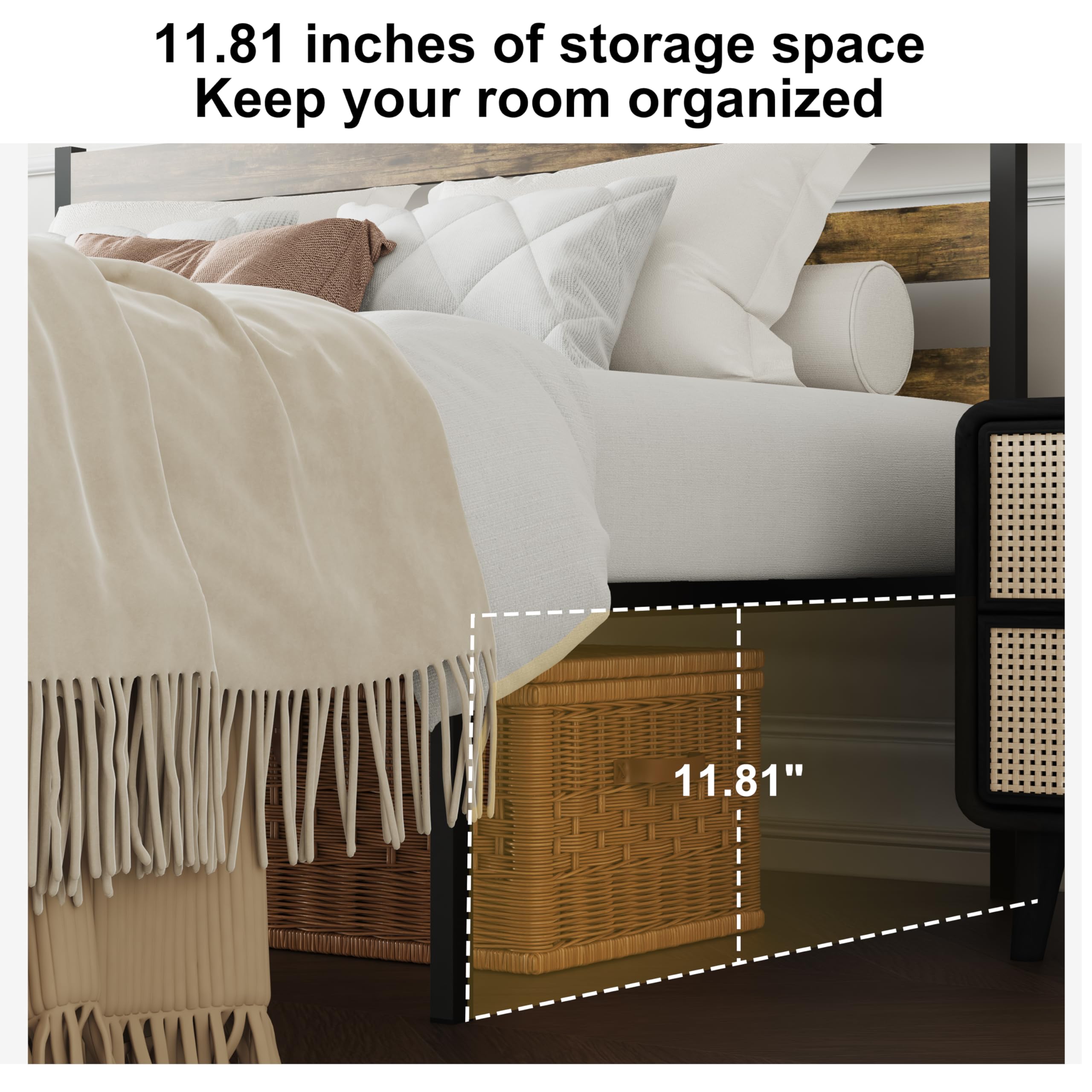 ZZBINUS Metal Platform Bed Frame with Headboard, Twin Size 39.0W x 77.7L x 36.2H inches, Wood and Faux Leather, Walnut (Walnut Colour, Twin)