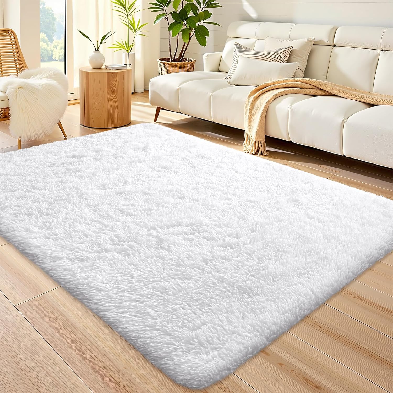 OLANLY Area Rug - Soft Fluffy Shaggy Design | Machine Washable 4x5.9 ft for Living Room & Bedroom