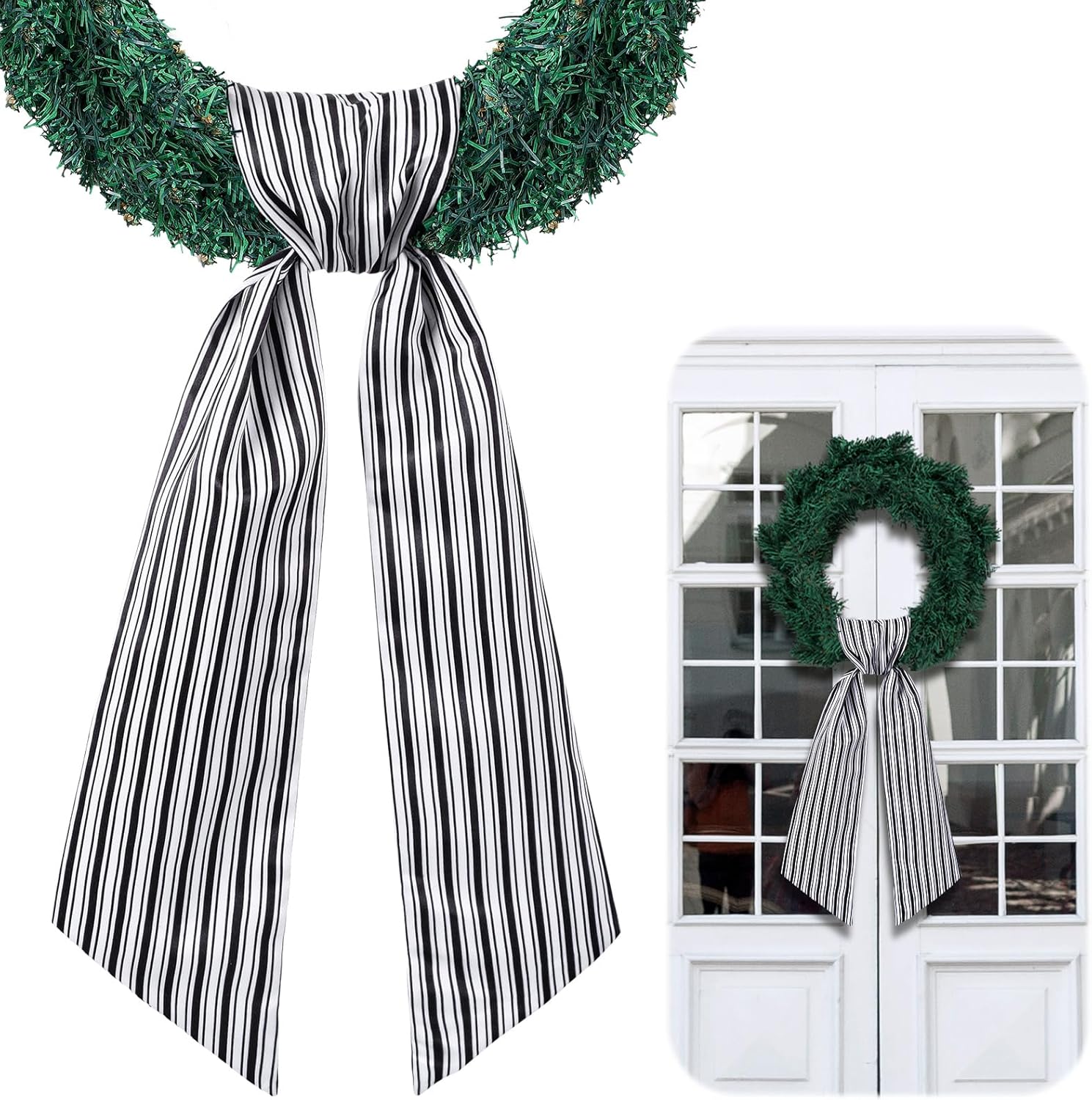 Skiennix Wreath Sash - Satin Blank Sashes for Embroidery | Indoor/Outdoor Home Decor (Black, White, Stripe)