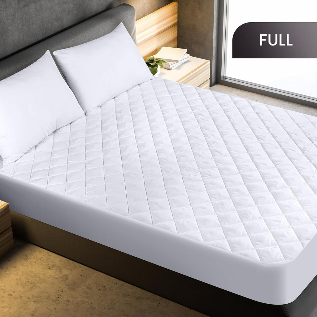 Utopia Bedding Quilted Fitted Mattress Pad - Full Size Deep Pocket Protector | Machine Washable, White