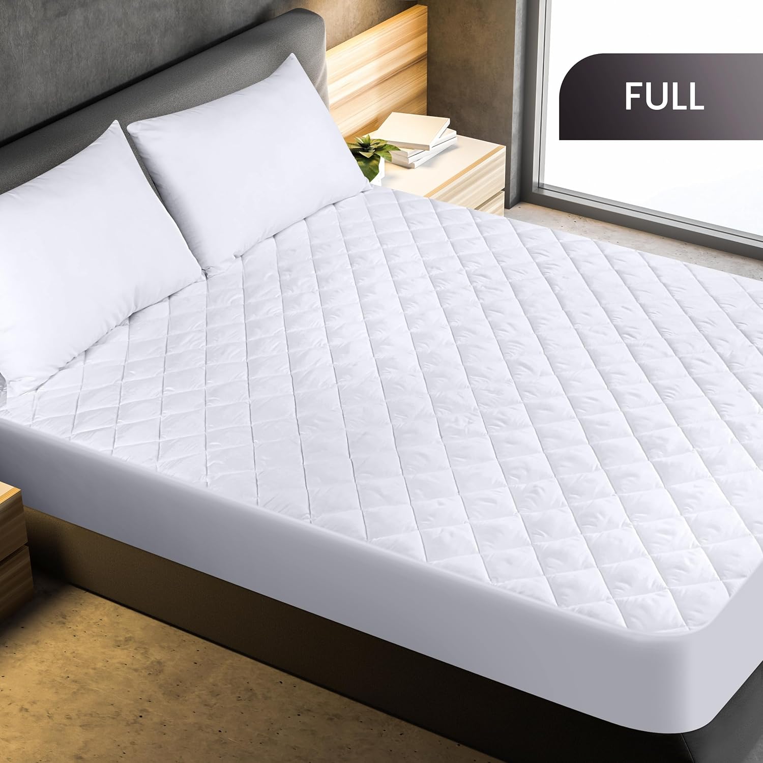 Utopia Bedding Quilted Fitted Mattress Pad - Full Size Deep Pocket Protector | Machine Washable, White