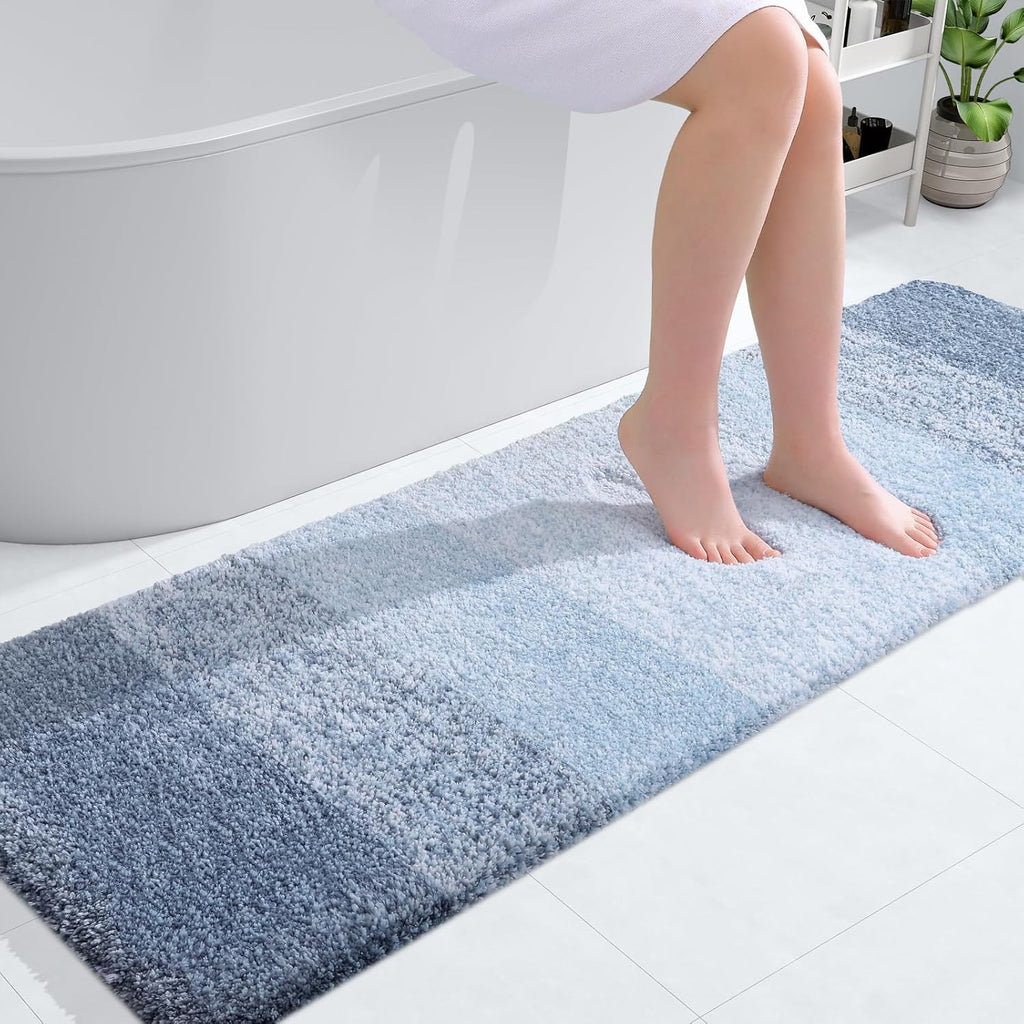 OLANLY Bathroom Runner Rug - Extra Soft, Absorbent Microfiber Mat | 59x20, Quick Dry, Washable, Blue