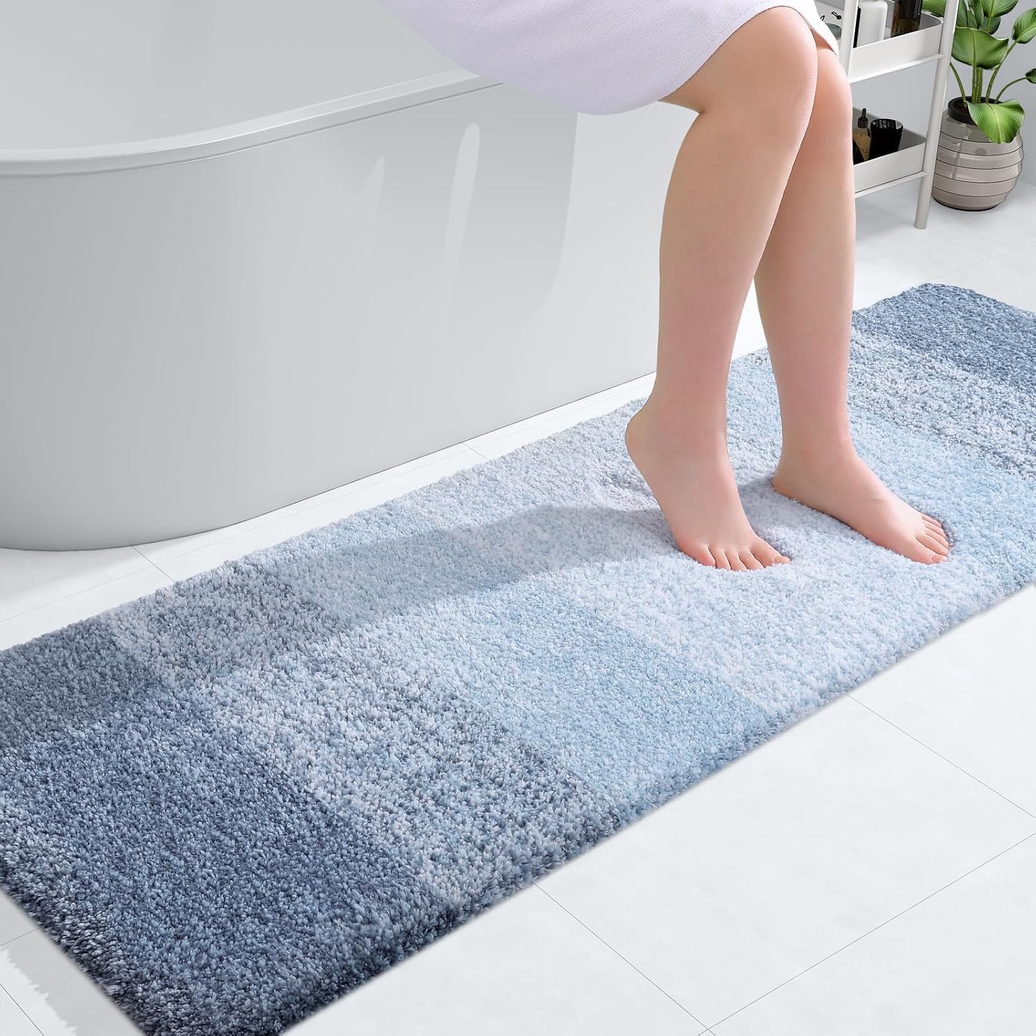 OLANLY Bathroom Runner Rug - Extra Soft, Absorbent Microfiber Mat | 59x20, Quick Dry, Washable, Blue