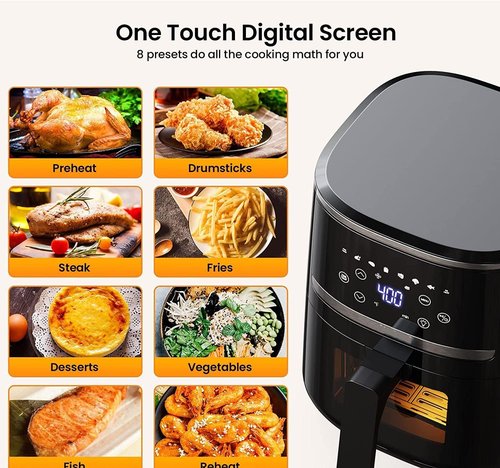 GarveeHome Air Fryer 5 QT 8 in-1 Functions, Air Fryer Oven with Touch Screen, Air Fry, Roast, Bake, Broil, Preheat Mode, Digital Small Air Fryer, Nonstick Dishwasher-Safe Basket, Black