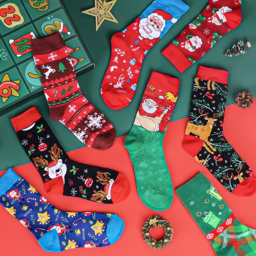 MOVINPE Christmas Socks Advent Calendar - 24 Pairs of Funny Crew Socks for Adults | Warm Cotton Countdown to 2025