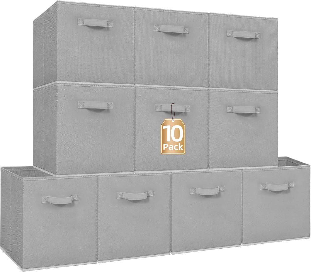 Storage Maniac 13-Inch Collapsible Storage Cubes - Durable Fabric Bins for Organization | 10-Pack Grey