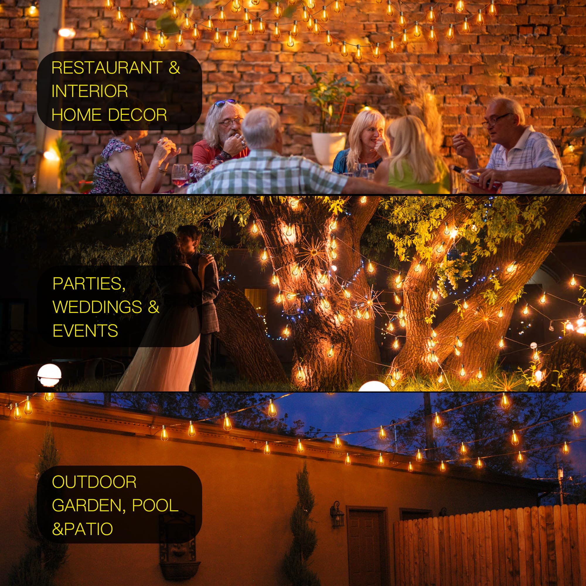 OHLUX Outdoor Light String, 30FT Dimmable Outdoor String Lights with 17 Shatterproof LED ST38 Vintage Edison Bulbs,2200K Connectable Hanging Lights for Deck Porch Bistro Gazebos Balcony Garden
