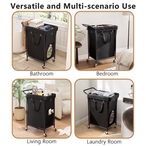 150L Laundry Basket with Wheels, Double Rolling Laundry Hamper with Metal Frame and Removable Bag, Dirty Clothes Hampers for Bedroom, Bathroom, Dorm Room, Black