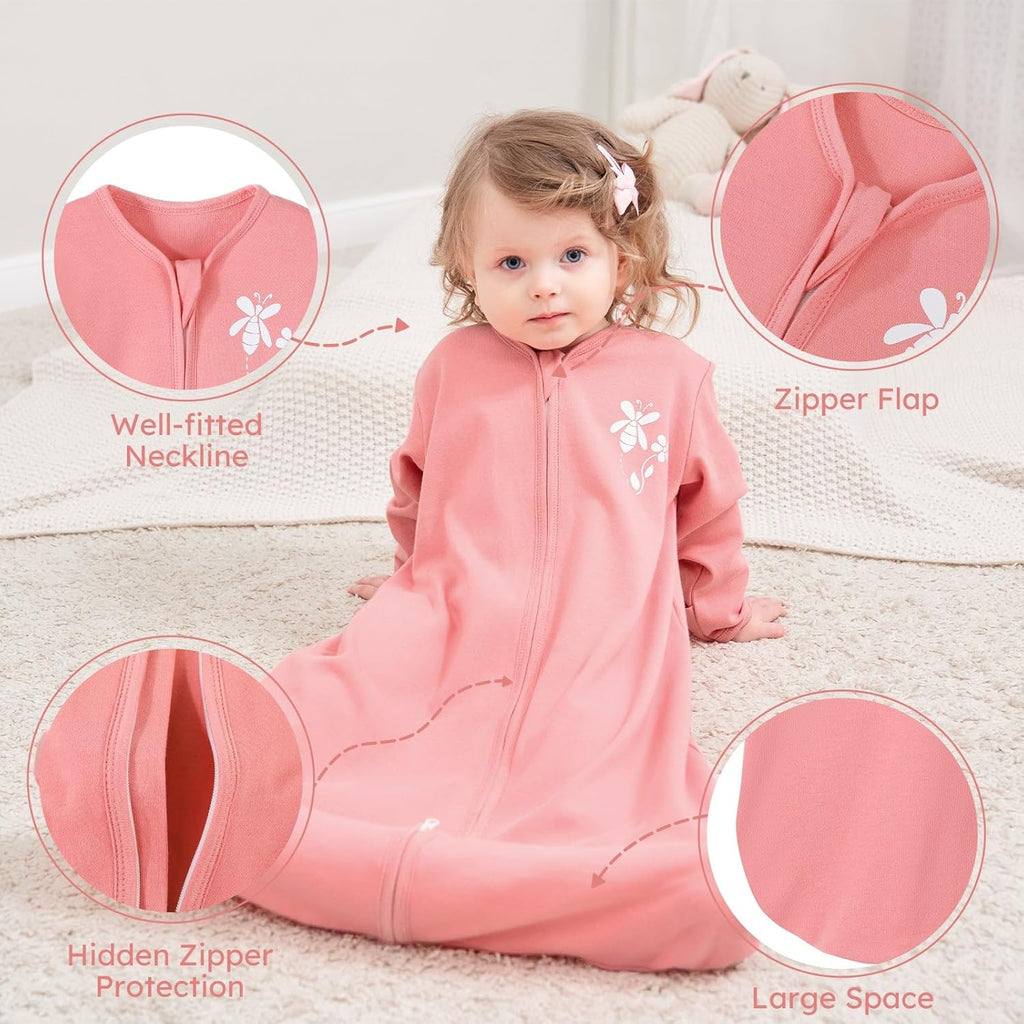 Yoofoss Baby Sleep Sack - 100% Cotton Long Sleeve Wearable Blanket for Infants 6-12 Months | 2-Way Zipper, Lightweight