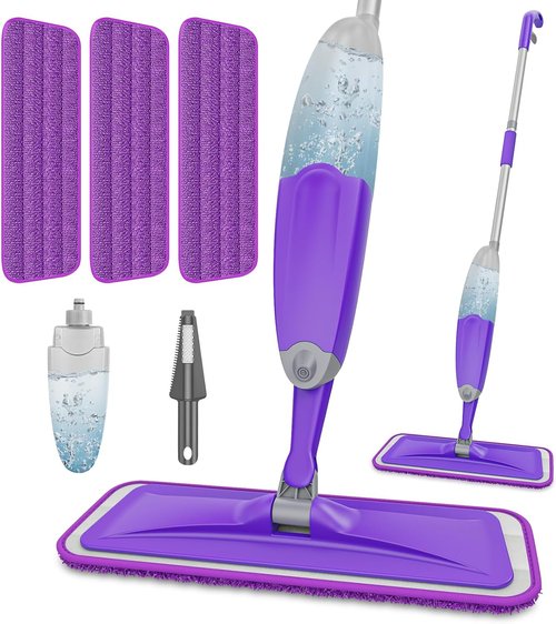HOMTOYOU Spray Mop for Floor Cleaning - Wet Mop with 3 Washable Microfiber Pads | Ideal for Hardwood, Tile, Laminate, Vinyl