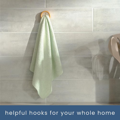 S&T INC. Round Adhesive Push Towel Hooks for Kitchen, Hand and Dish Towels, Plastic, Bamboo, 4 Pack