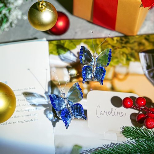 Kanpura Crystal Butterfly Figurines - 2 Pack Blue Glass Collectibles for Elegant Home Decor