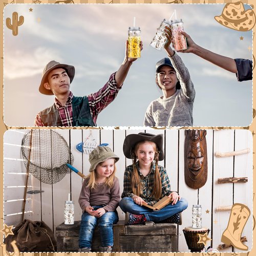 Qinyoung 24 Pcs Western Cowgirl Cowboy Plastic Tumbler 14.2 oz Cowgirl Party Favors Reusable Cups with Lids and Straws Decoration Iced Coffee Cup My First Rodeo Decorations(Classic Style,Brown)