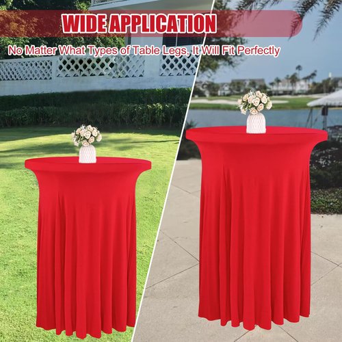 JALANCY 4 Packs 32 x 43 Inch Spandex Round Cocktail Table Skirts Stretch Cocktail Table Cover Fitted High Top Tables for Wedding Bar Party Banquet (Red)