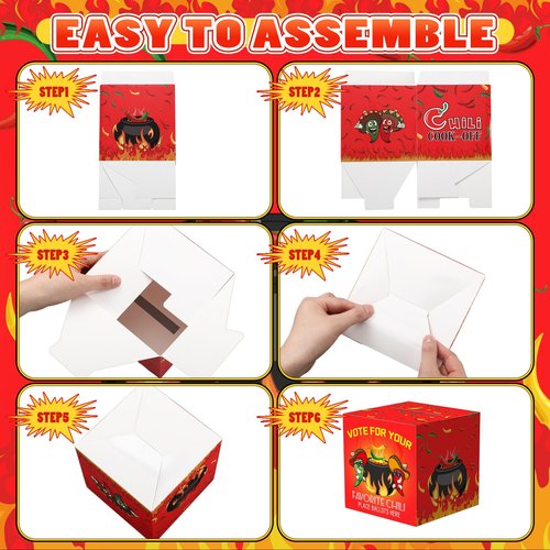 Sinload 64 Pieces Chili Cook Off Contest Ballot Box with 60 Voting Cards and 3 Trophy Award Sashes for Chili Off Award Party Supplies Decorations Cook Chef Contest Prizes (Red)
