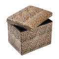 ALASDO Ottoman Storage Ottoman Footrest Stool Small Ottoman with Storage Foldable Ottoman Foot Rest Footstool Bench for Living Room 17x13x13inches Leopard Print