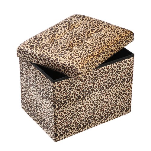 ALASDO Ottoman Storage Ottoman Footrest Stool Small Ottoman with Storage Foldable Ottoman Foot Rest Footstool Bench for Living Room 17x13x13inches Leopard Print