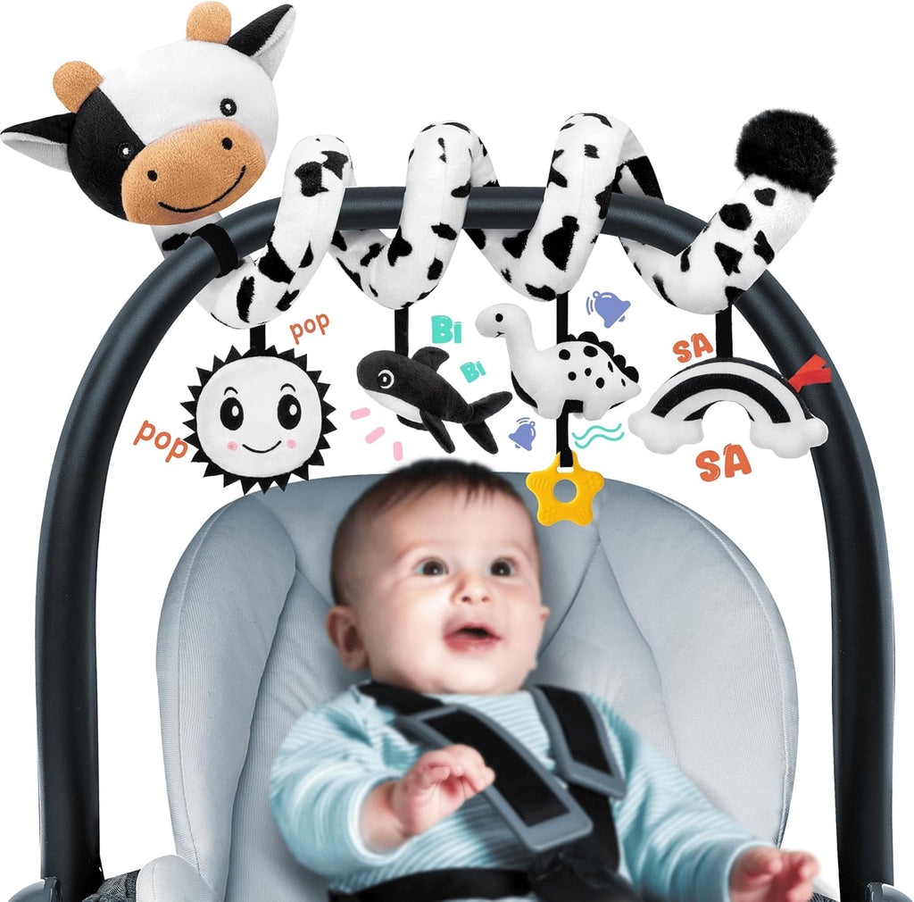 Skiennix Spiral Car Seat Baby Toys - High Contrast Sensory Hanging Stroller Accessories | Newborn Gift for Boys