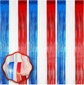 Voircoloria Red, White & Blue Foil Fringe Backdrop Curtains - 3 Pack Tinsel Streamers for Patriotic Celebrations