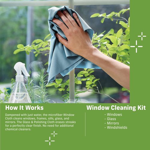 E-Cloth 3-Pack Window Cleaning Cloth - Streak-Free Glass & Mirror Cleaning Kit with Just Water, Glass Cleaning Cloth, Microfiber Towel Kit for Windows, Car Windshield, Mirrors - Alaskan Blue