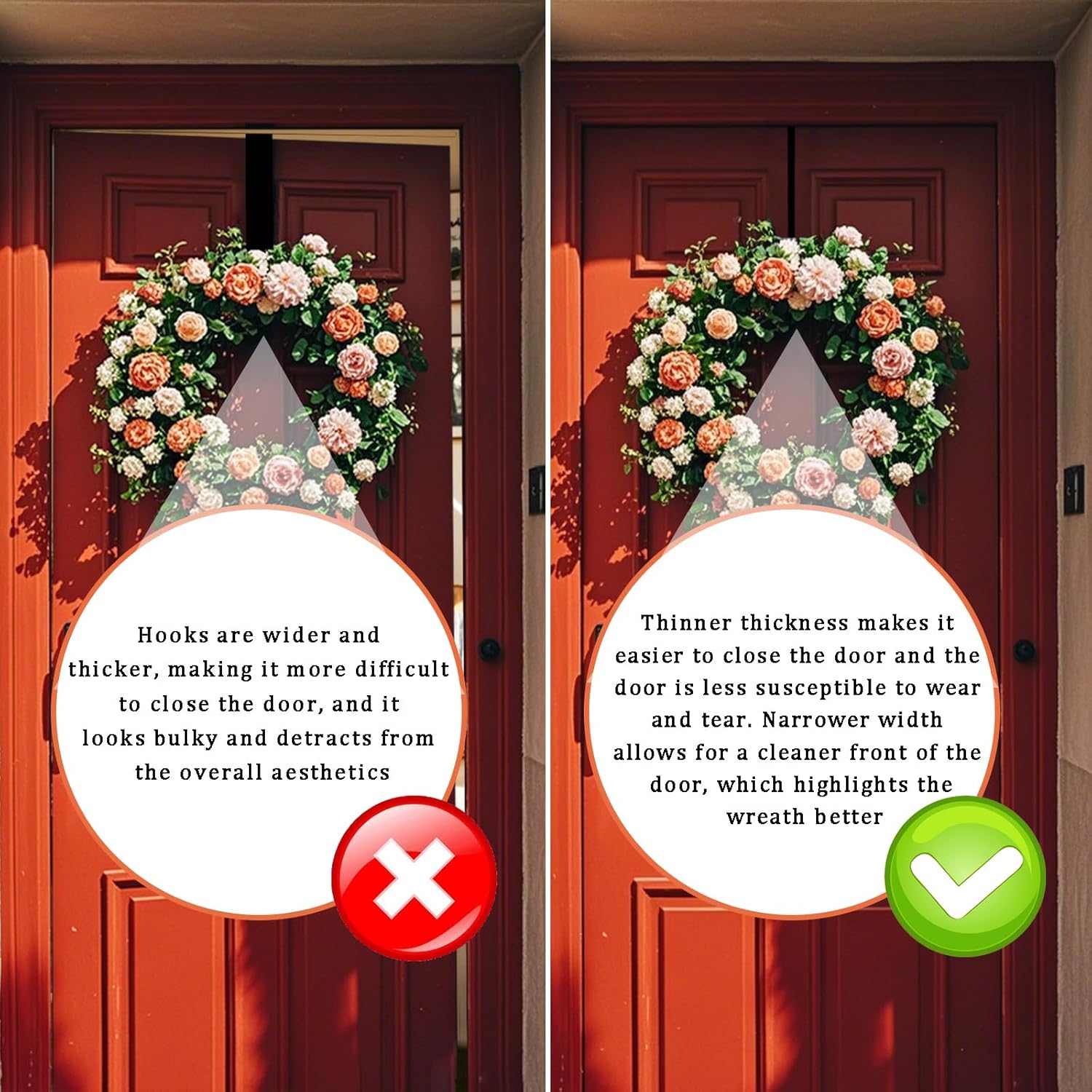 12" Wreath Hangers by [Brand Name] - Non-Scratch Over The Door Hooks for Holiday Decor | 2 Pack