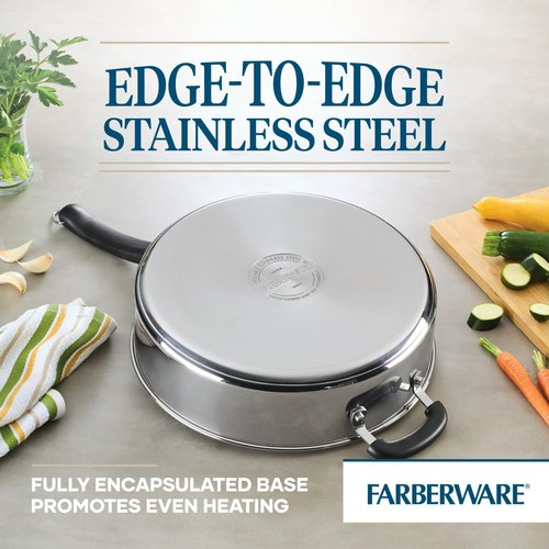 Farberware Brilliance Stainless Steel Saute Pan/Jumbo Cooker with Lid and Helper Handle, Induction Suitable, Dishwasher and Metal Utensil Safe, 6 Quart - Stainless Steel