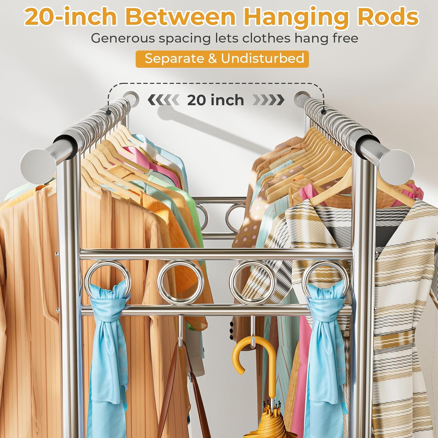 Regine Switzerland Heavy Duty Clothes Rack - 960LBS Capacity, Adjustable & Portable with Wheels, Silver