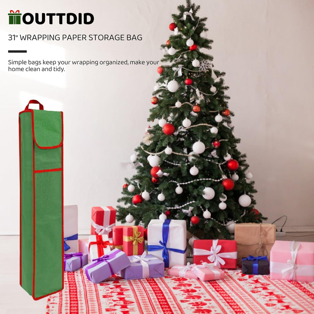 OUTTDID Wrapping Paper Storage Bag - Gift Organizer for 9 Rolls | Green Craft & Christmas Wrap Holder