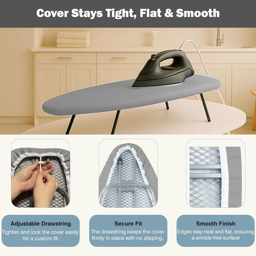 UniSimp Small Ironing Board Cover - Heat Resistant Cotton Canvas Pad | 12"x32" Gray Mini Size