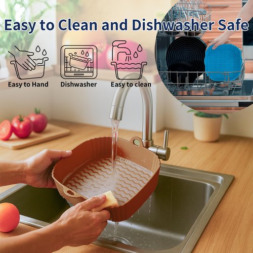 Boribim 9 Inch Large Air Fryer Silicone Liners - 2 PCS Square Reusable AirFryer Basket Liners for 5-8QT Air fryer, Air fryer Accessories for Baking Roasting Microwave (Black + Brown)
