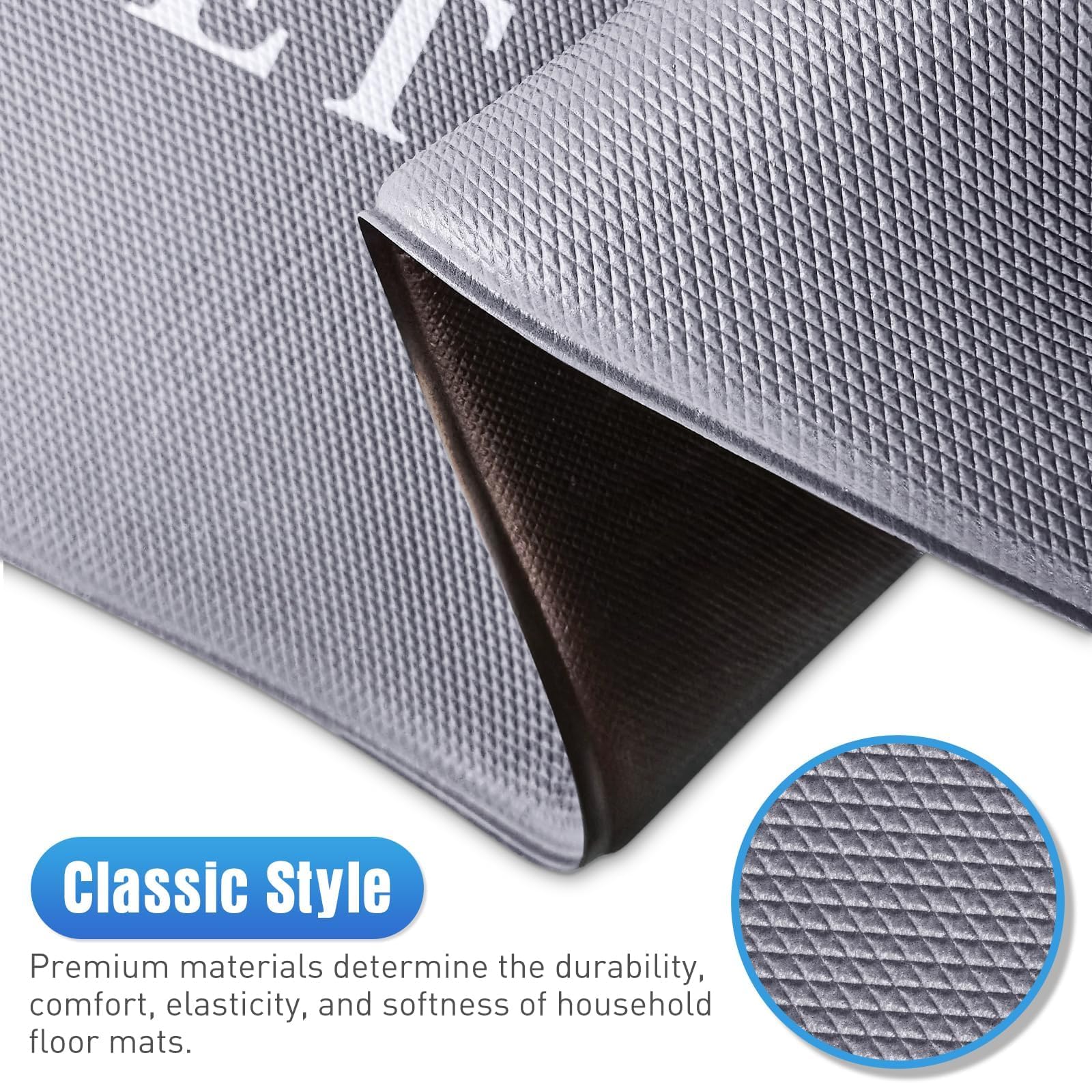 HappyTrends Kitchen Mat for Floor, 2PCS Cushioned Anti-Fatigue Kitchen Rugs, Waterproof Non-Slip Standing Mats and Rugs Set for Kitchen, Office, Laundry, Grey, 17.3"×30"+17.3"×47"