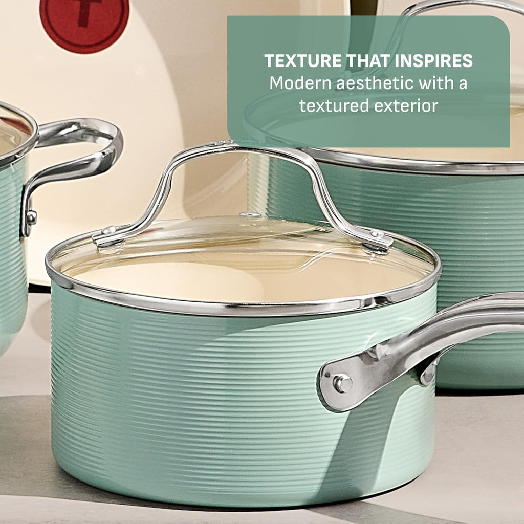 T-Fal Inspire Nonstick Ceramic Cookware Set - 10-Piece, Oven Safe to 500°F, Mint Green Pots & Pans