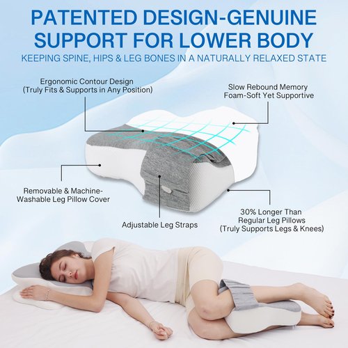 Trilvorn 2-in-1 Side Sleeper Pillow for Adults Set–Ergonomic Contour Cervical Neck Pillow Memory Foam +Leg/Knee Pillow for Side Sleepers,Sciatica&Neck Pain Relief,Cooling Ice-Silk Removable Covers