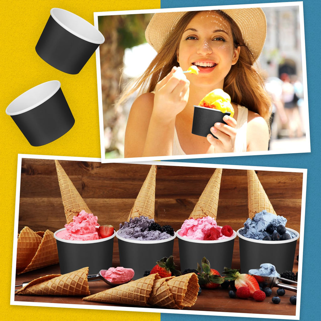 Nuenen 8 oz Summer Ice Cream Paper Cups Bulk Disposable Dessert Cups Solid Color Paper Dessert Bowls for Snack Sundae Spring Party Favors Ice Cream Bar Supplies(Black,300 Pcs)