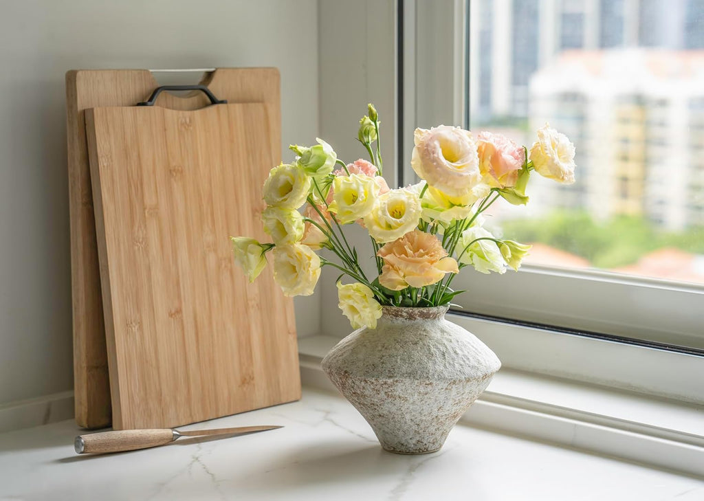 Rustic Farmhouse Ceramic Vase - Handcrafted Distressed White Pottery for Home Decor | Centerpiece & Gift