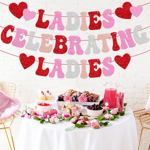 Galentine's Day Decoration Ladies Celebrating Ladies Banner No Boys Allowed Happy Valentine's Day Be My Galentine Decor Girl Lady Women Gal Pals Party Glitter Supplies