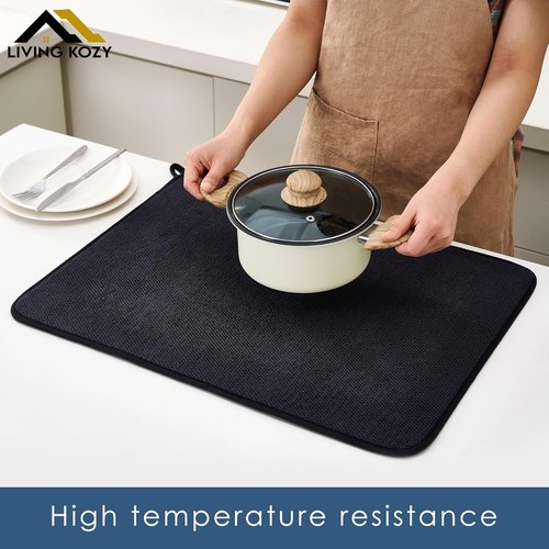 Microfiber Dish Drying Mat by [Brand Name] - Ultra-Absorbent Kitchen Counter Pad, Large Black 15"x20" (50x38cm)