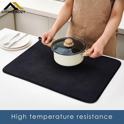 Dish Drying Mat, Microfiber Ultra-Absorbent Kitchen Counter Mat, Ideal Dish Drying Pad for Dishes, Utensils, Pots, and Pans, Black, Small - 16"x12" (40x30cm).