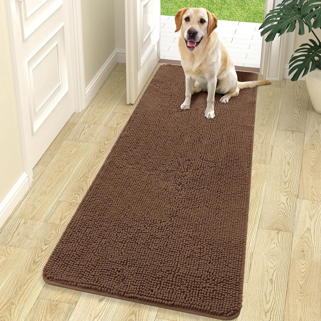OLANLY Dog Door Mat - Absorbent Non-Slip Chenille Mat for Muddy Paws | 70x24 Mocha Indoor Carpet