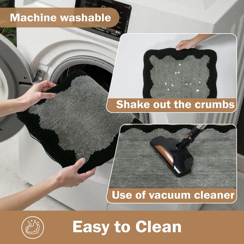 Uphome Bathroom Runner Rug, 24x60 Large Gray Black Absorbent Bath Mat Non Slip Washable, Soft Scalloped Irregular Plush Microfiber Bath Runner for Floor, Bathtub, Sink