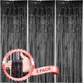 Voircoloria 3 Pack Laser Black Foil Fringe Backdrop Curtains - 3.3 x 8.2 ft Tinsel Streamers for Parties