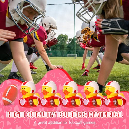Civaner 24 Pcs Valentines Day Football Rubber Ducks 2 Inch Red Mini Football Player Rubber Ducks Bulk Heart Themed Duckies for Valentines Gifts Team Prize Party Favors Bag Stuffers