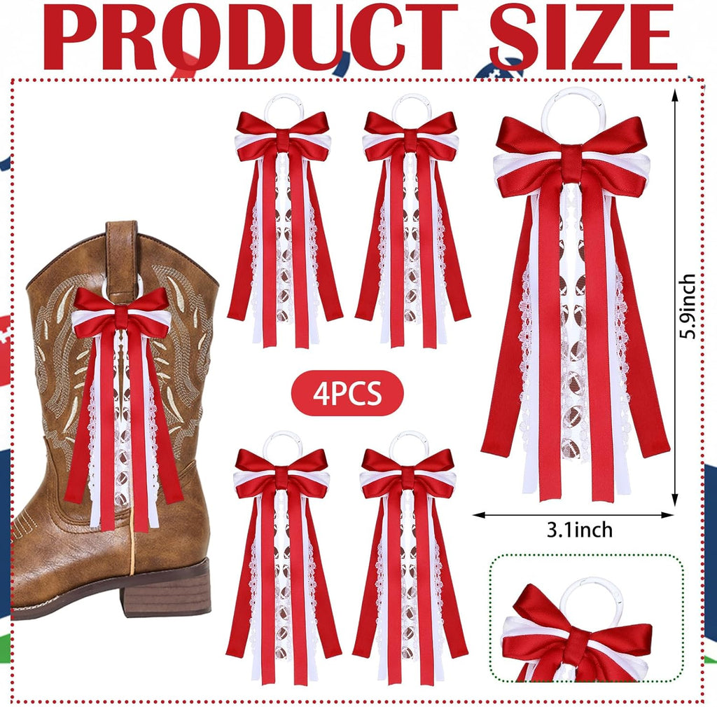 Skiennix Football Boot Bows - 4 Pcs Removable Ribbon Clips for Game Day Decor | DIY Accessories
