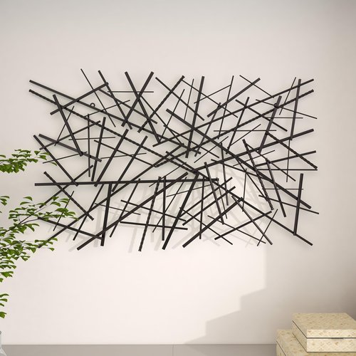 Deco 79 Metal Geometric Home Wall Decor Overlapping Lines Wall Sculpture, Wall Art 48" x 2" x 30", Dark Gray