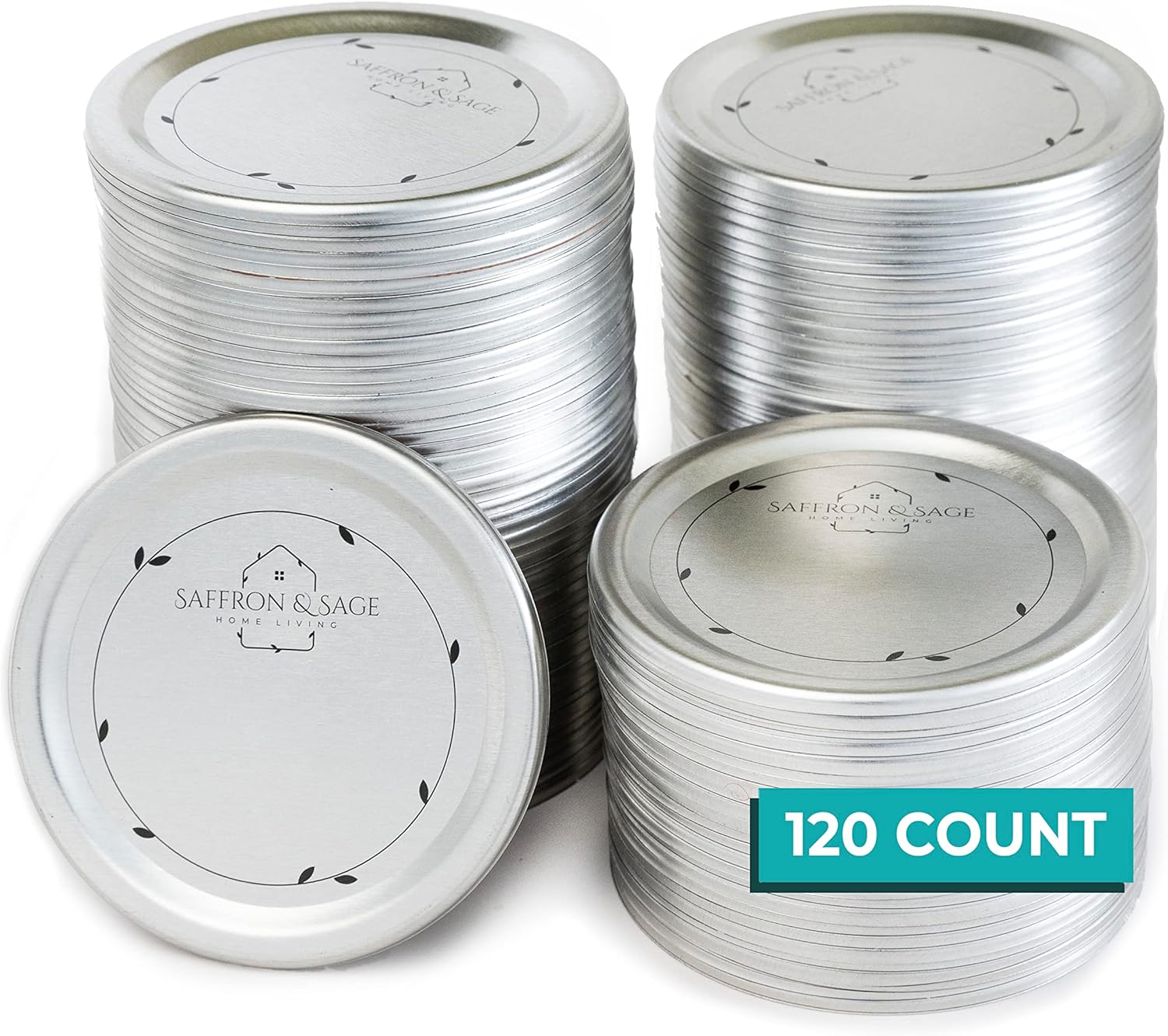 Saffron & Sage Canning Lids - 120 Count Regular Mouth Universal Lids for Ball & Kerr Jars | Food Grade, Rust Proof, Durable Seal