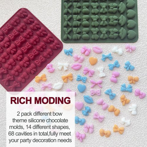 2PCS Bow Chocolate Mold 14 Shapes Mini Bow Silicone Candy Fondant Molds Butterfly Tie Edible Bow Mold for Chocolate Ice Cube Gummy Cake Pops Jelly Cookie Cupcake Decorating