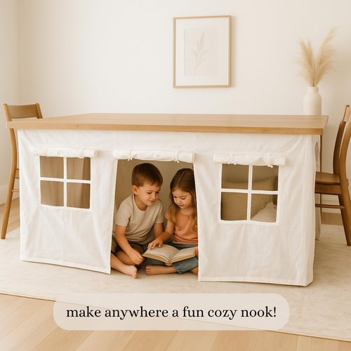 Wonder Nook Bunk Bed Curtains, Adjustable 2 Panels, Bottom Bunk Bed Privacy Set, Cotton Play Tent Curtain with Velcro & Tie Attachments – Multipurpose Kids Fort Play Space for Loft Beds, Tables