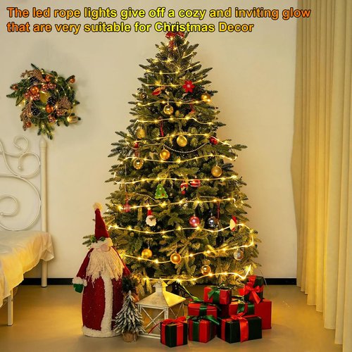 1 Pack Battery Powered String Lights Waterproof with Remote 33ft 100LED Timer 8 Modes Battery Operated Outdoor Lights for Christmas Decor Trampoline Camping Tents, Warm White